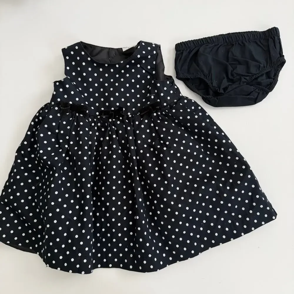 Carter’s polka dot bow dress with bloomers black white